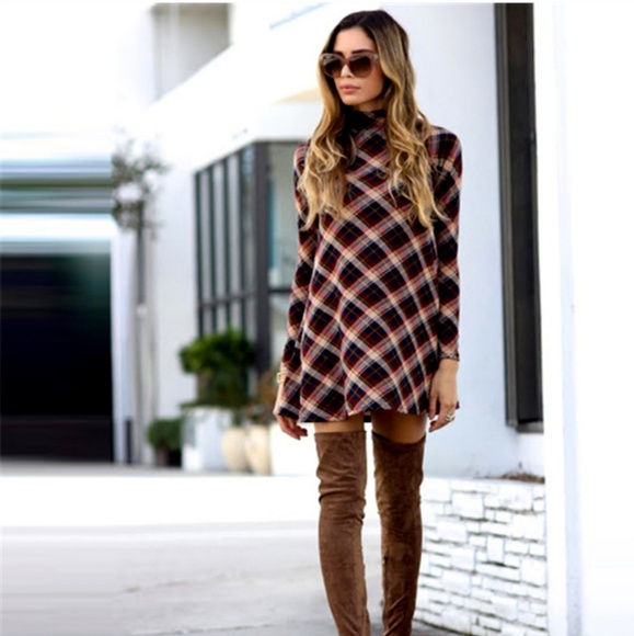 Plaid Long Sleeve Turtleneck Dress - Picture 3 of 8